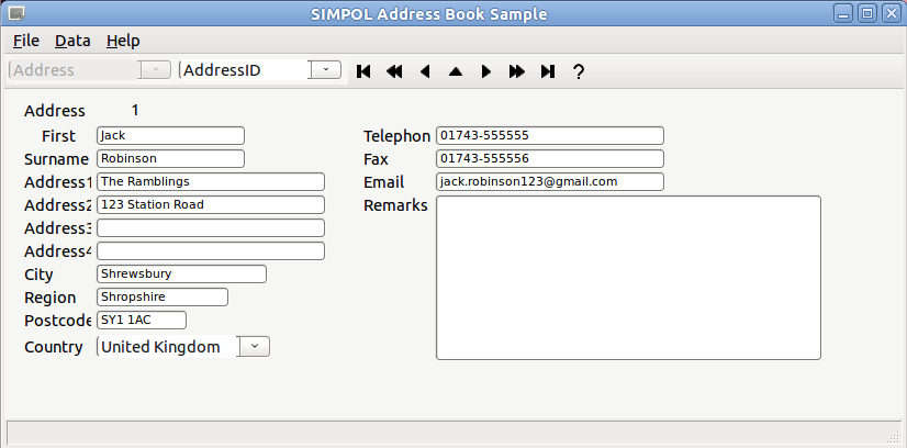 Image of the finished Address Book application on Ubuntu Linux