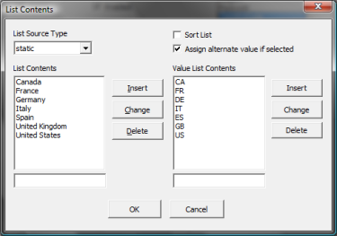 Image of the List Contents dialog for the combo box control