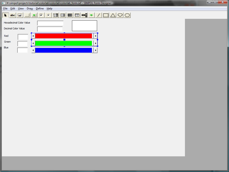 The resulting form after the scrollbars have been realigned