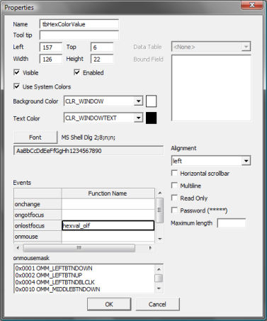 The Properties dialog for an editable text box