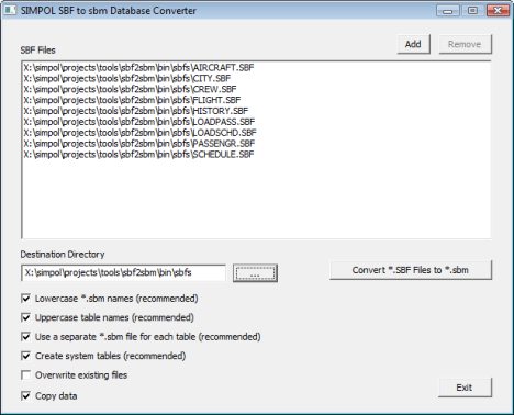Image of the SBF2sbm dialog ready to convert