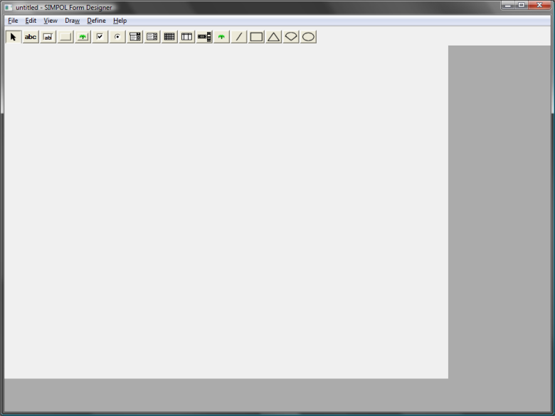 The SIMPOL Form Designer with a new blank form