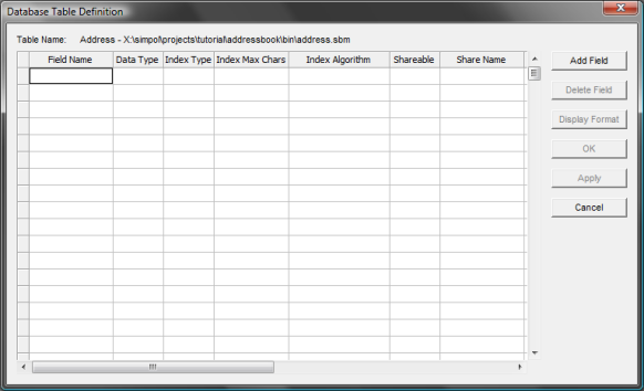 Image of the Superbase NG Personal Database Table Definition dialog