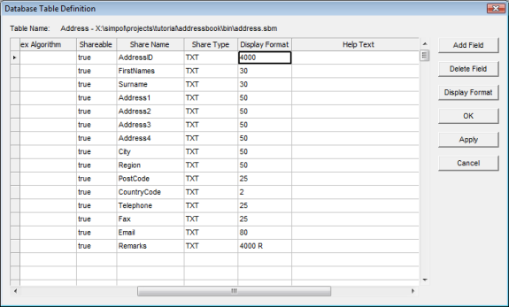 Image of the Display Format column after updating the format entries