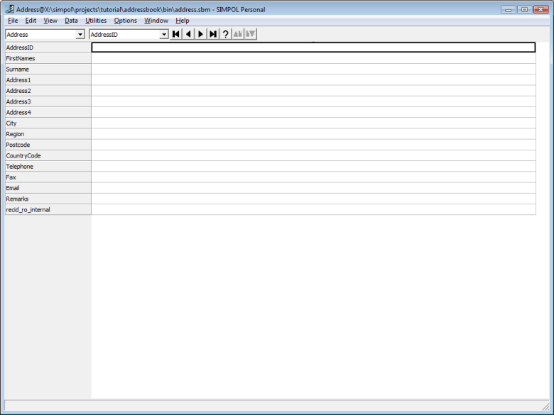 Image of Superbase NG Personal after saving the table definition for the Address table