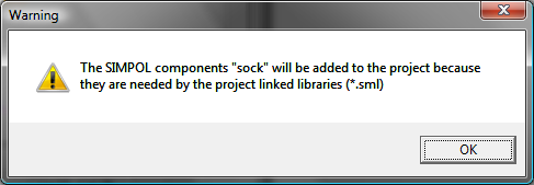 Image of the warning dialog for adding components to a project